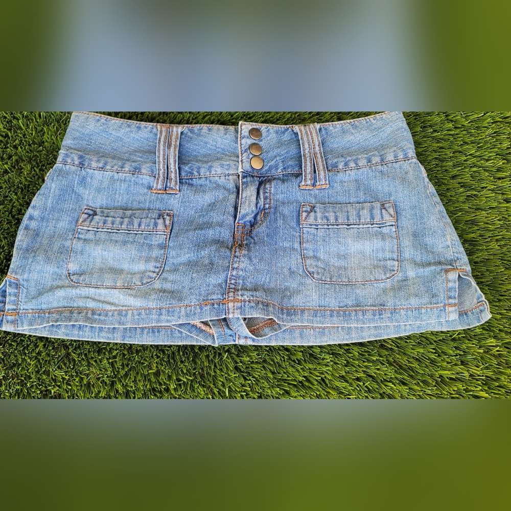 Light Blue Denim Mini Skort with Front Pockets